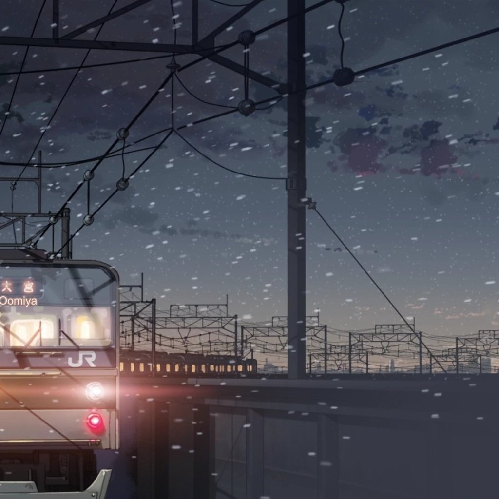 Обои снег, макото синкай, 5 сантиметров в секунду, поезд, snow, makoto xingkai, 5 centimeters per second, train разрешение 1920x1080 Загрузить