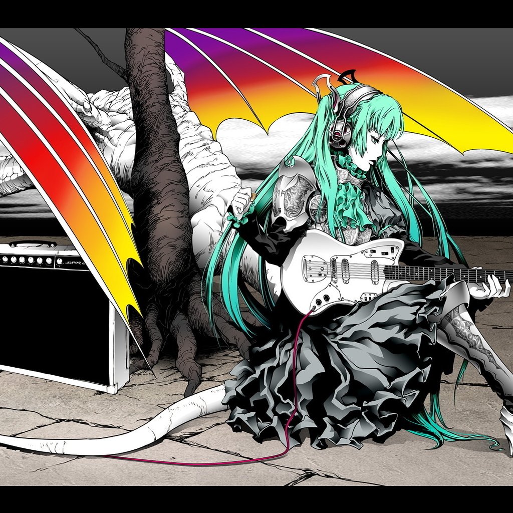 Обои гитара, вокалоид, усилитель, мику хацунэ, guitar, vocaloid, amplifier, hatsune miku разрешение 1920x1080 Загрузить