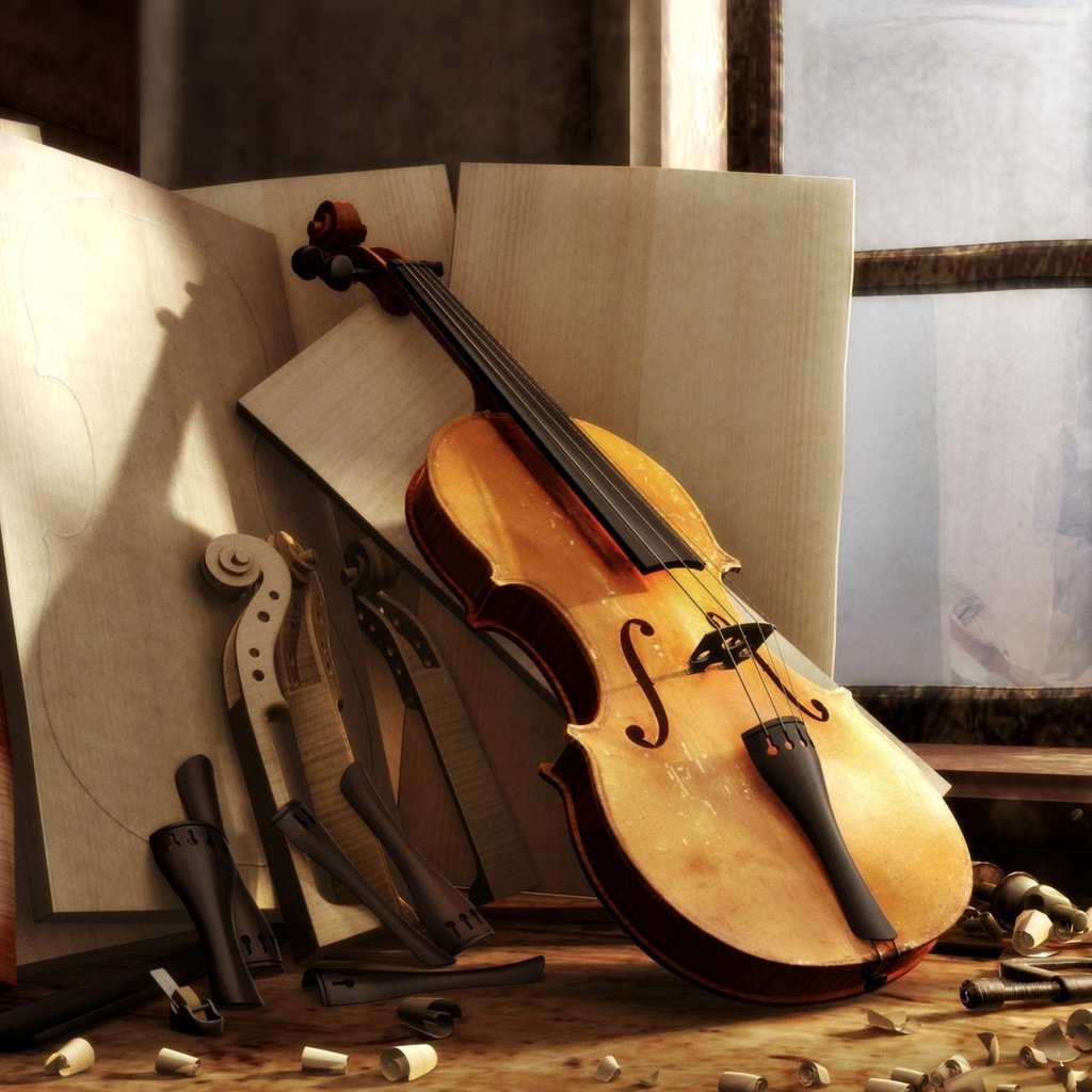 Обои скрипка, мастерская, окно, древесина, опилки, violin, workshop, window, wood, sawdust разрешение 2048x1152 Загрузить