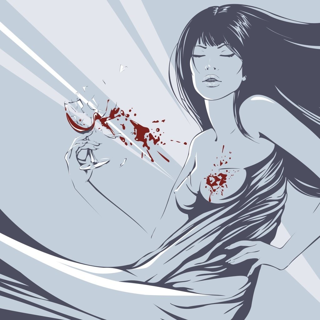 Обои девушка, вектор, кровь, бокал, girl, vector, blood, glass разрешение 1920x1440 Загрузить