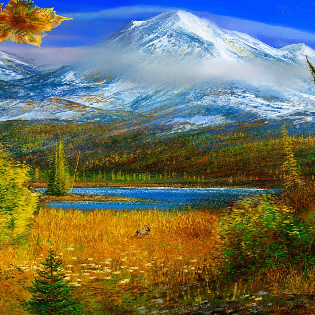 Обои горы, картина, осень, аляска, mountains, picture, autumn, alaska разрешение 2274x1200 Загрузить
