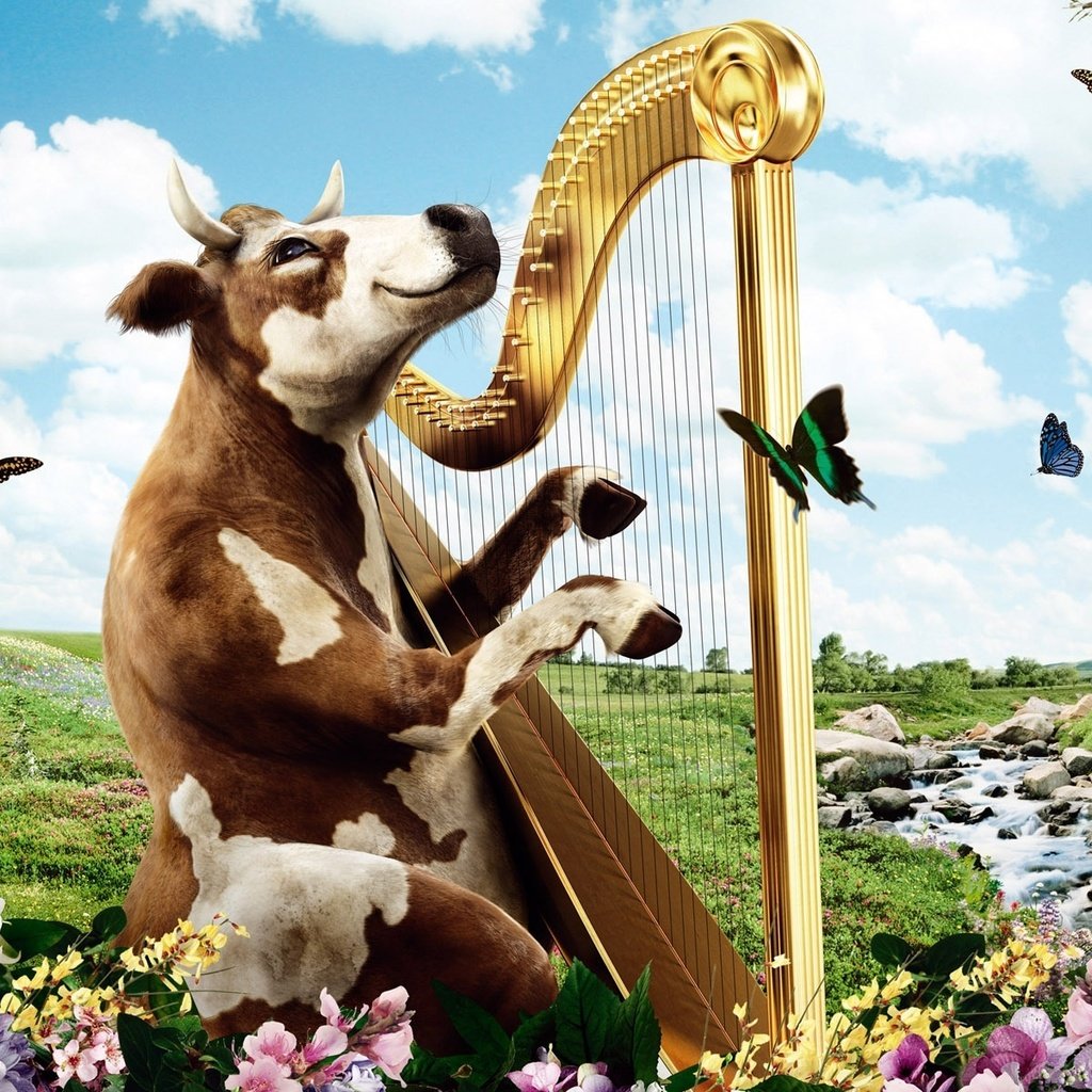 Обои природа, корова, арфа, nature, cow, harp разрешение 1920x1200 Загрузить