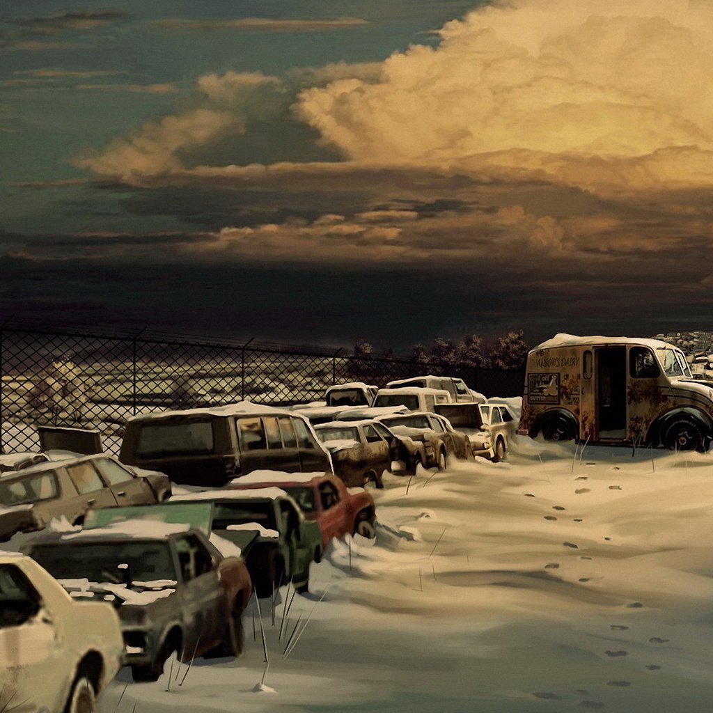 Обои рисунок, облака, снег, машины, свалка, автомобили, figure, clouds, snow, machine, dump, cars разрешение 1920x1178 Загрузить