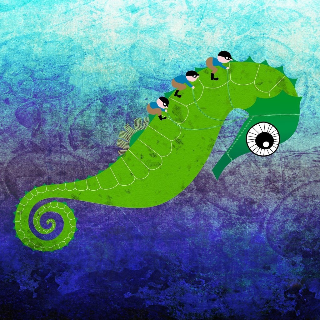 Обои морской конек, наездники, seahorse, riders разрешение 2560x1600 Загрузить