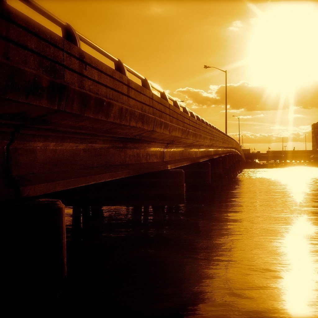 Обои вода, закат, мост, water, sunset, bridge разрешение 1920x1200 Загрузить