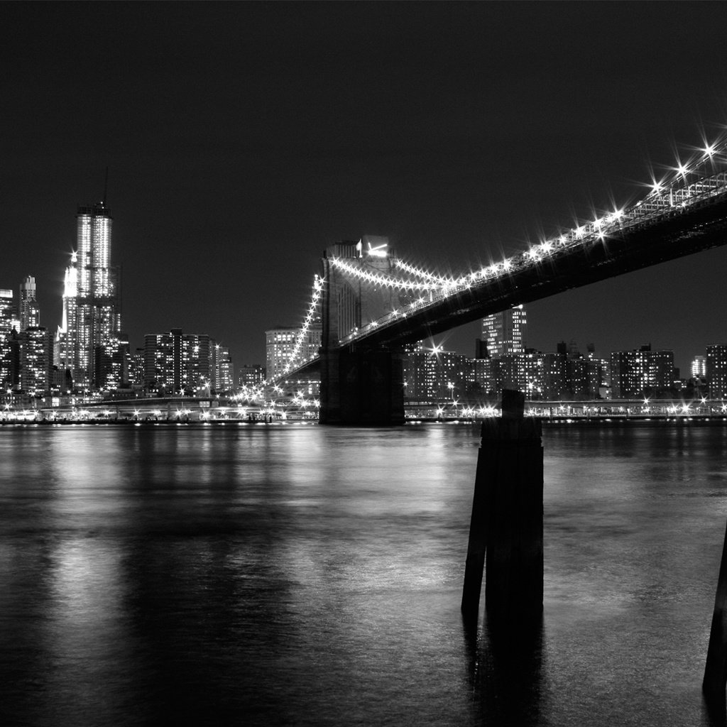 Обои огни, мост, черно-белая, нью-йорк, lights, bridge, black and white, new york разрешение 1920x1200 Загрузить