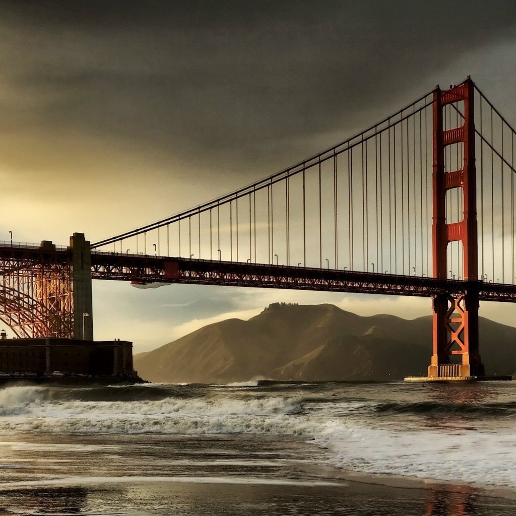 Обои облака, мост, залив, сан-франциско, золотые ворота, clouds, bridge, bay, san francisco, golden gate разрешение 3200x1200 Загрузить