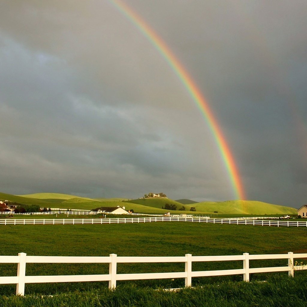 Обои поле, забор, радуга, field, the fence, rainbow разрешение 1920x1200 Загрузить