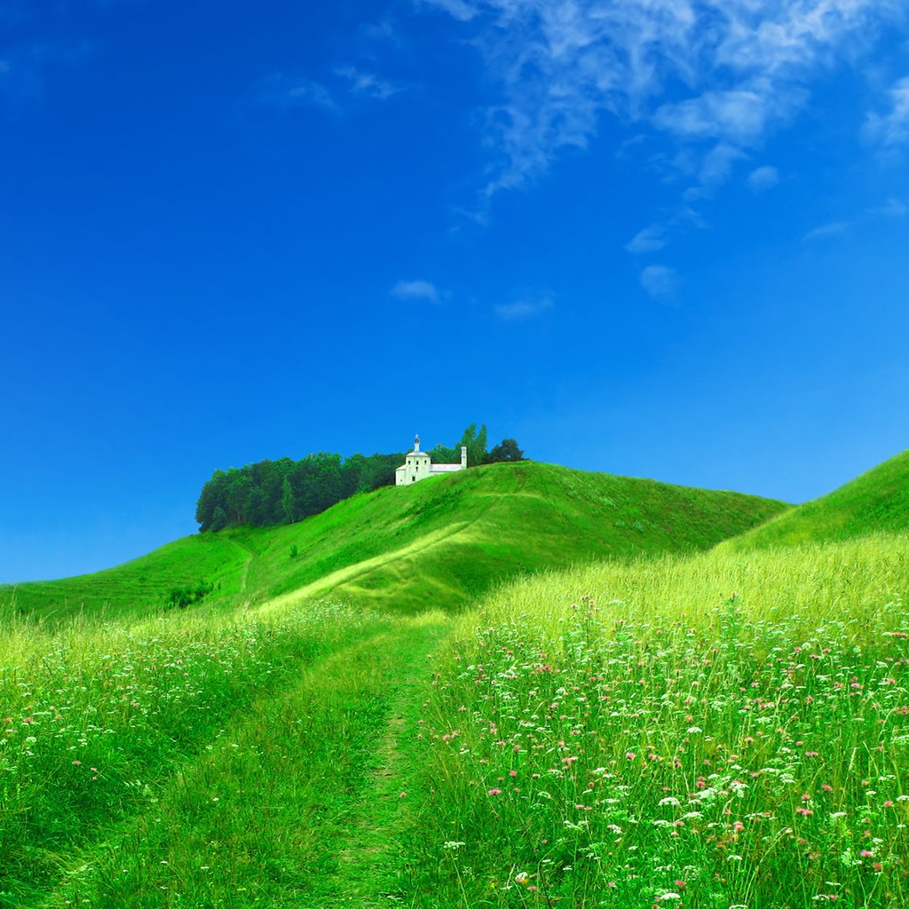 Обои небо, церковь, луга, the sky, church, meadows разрешение 1920x1200 Загрузить