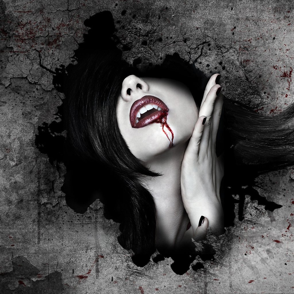 Обои девушка, кровь, стена, лицо, вампир, girl, blood, wall, face, vampire разрешение 1920x1080 Загрузить