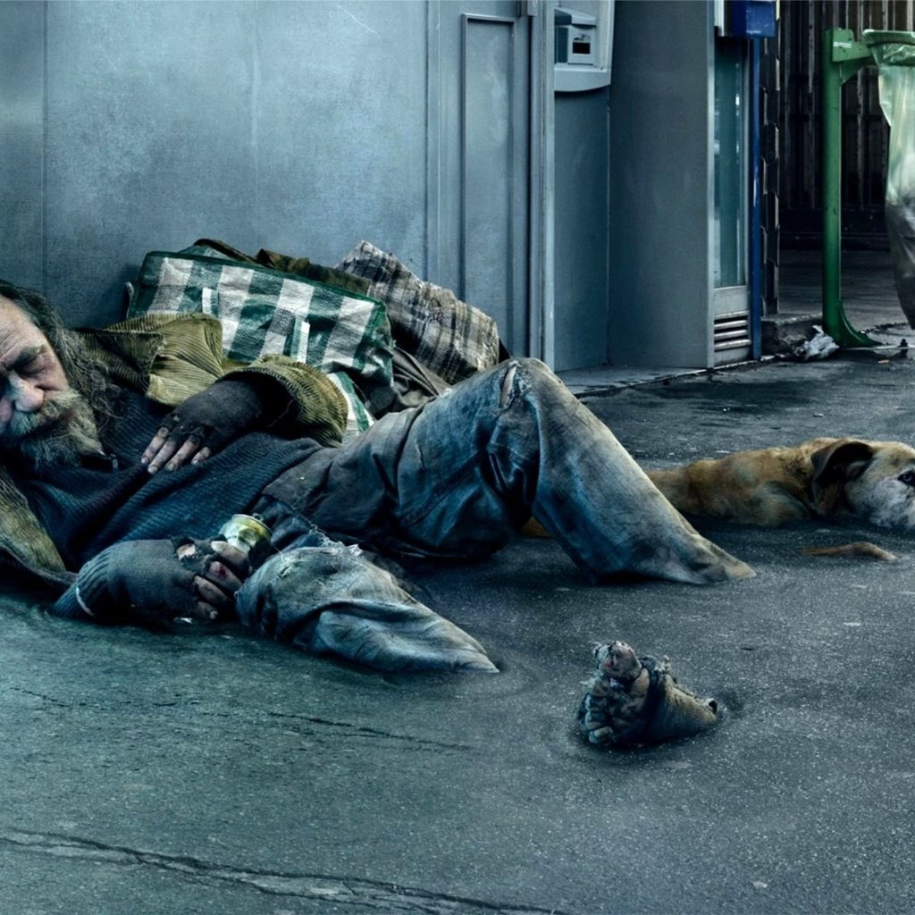 Обои человек, собака, улица, нищий, бездомный, people, dog, street, beggar, homeless разрешение 1920x1200 Загрузить