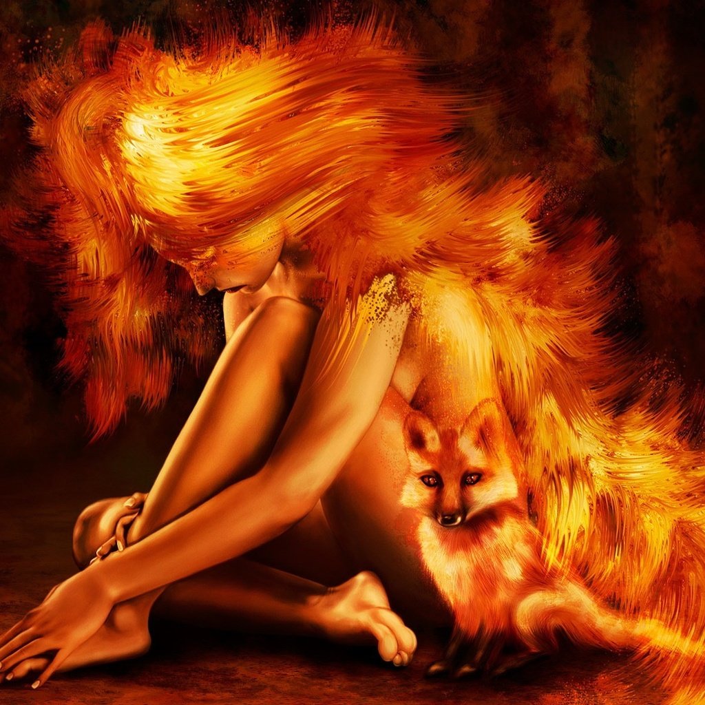Обои рисунок, огонь, лиса, hamza itani - pandemonium ablaze, figure, fire, fox разрешение 1920x1200 Загрузить