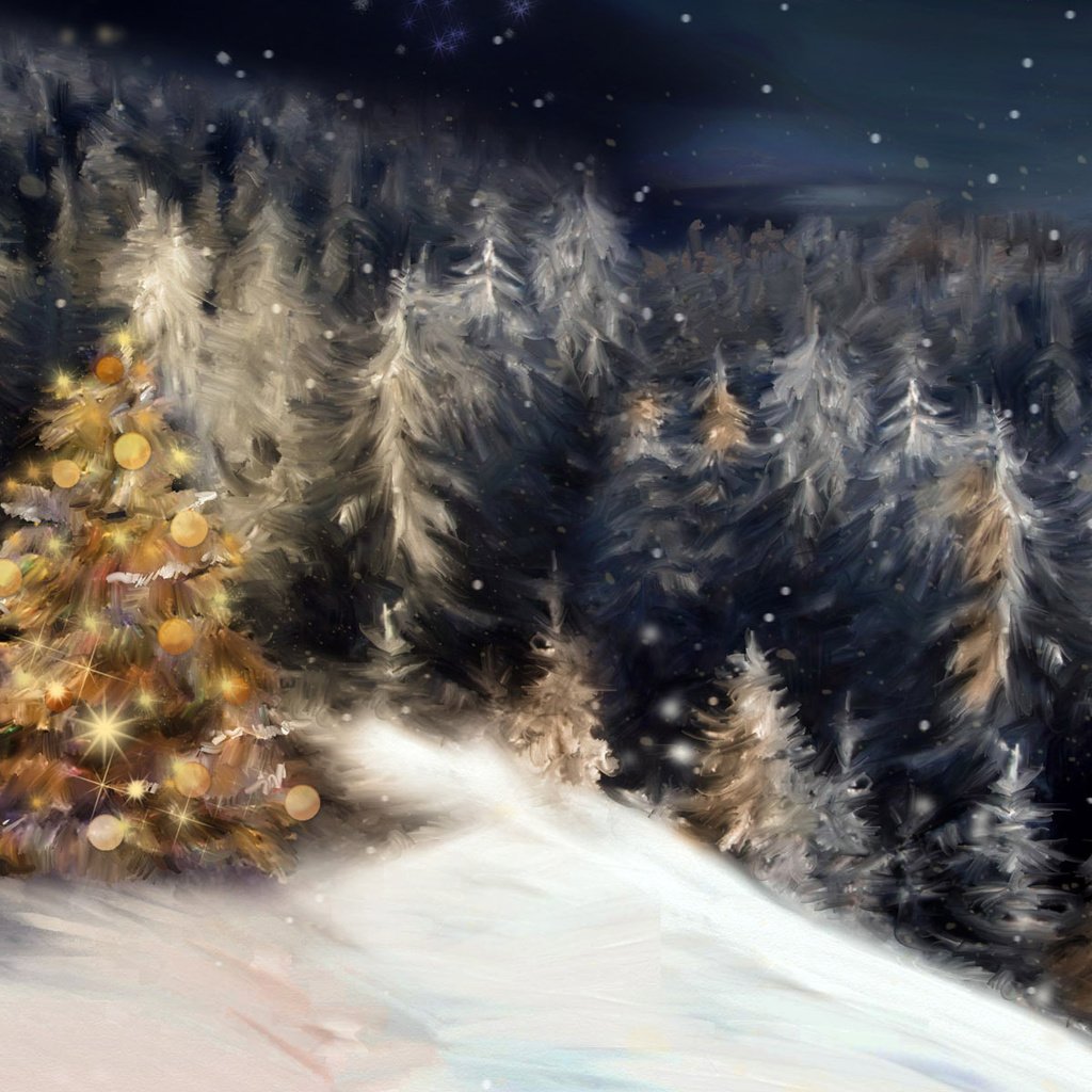 Обои ночь, снег, новый год, елка, лес, зима, елки, праздник, рождество, christmas, night, snow, new year, tree, forest, winter, holiday разрешение 1920x1200 Загрузить
