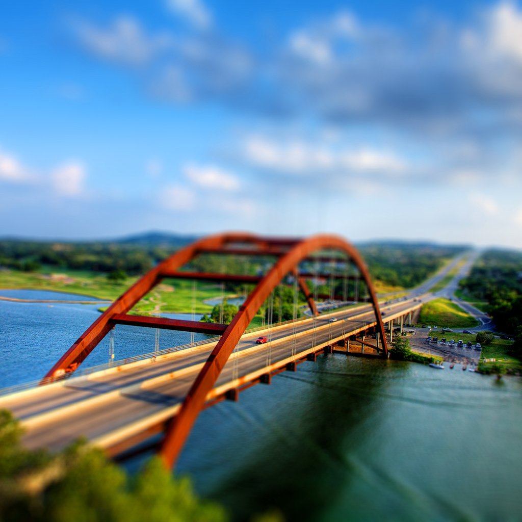 Обои дорога, мост, tilt shift, road, bridge разрешение 2193x1459 Загрузить