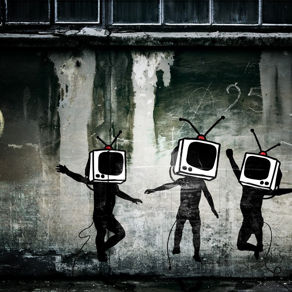 Обои телевизор, стена, граффити, tv, wall, graffiti разрешение 1920x1440 Загрузить