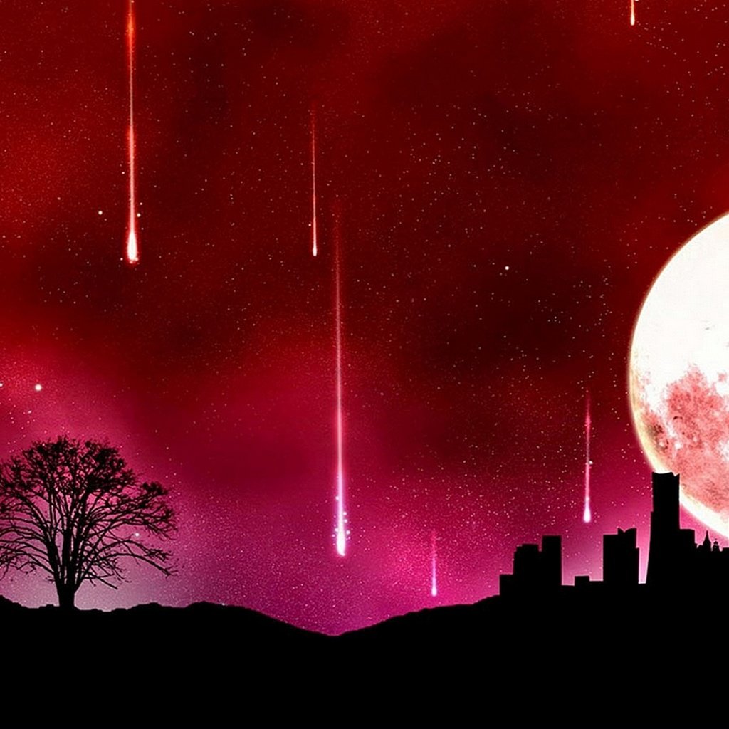 Обои город, луна, звездопад, the city, the moon, starfall разрешение 1920x1080 Загрузить