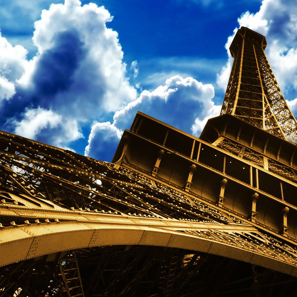 Обои небо, облака, париж, эйфелева башня, перспектива, the sky, clouds, paris, eiffel tower, perspective разрешение 1920x1200 Загрузить