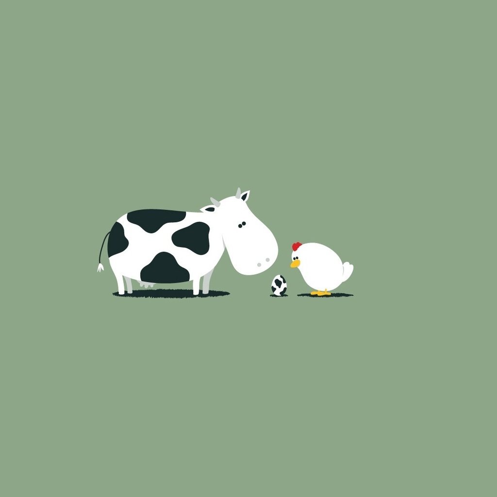 Обои минимализм, корова, яйцо, курица, minimalism, cow, egg, chicken разрешение 1920x1080 Загрузить