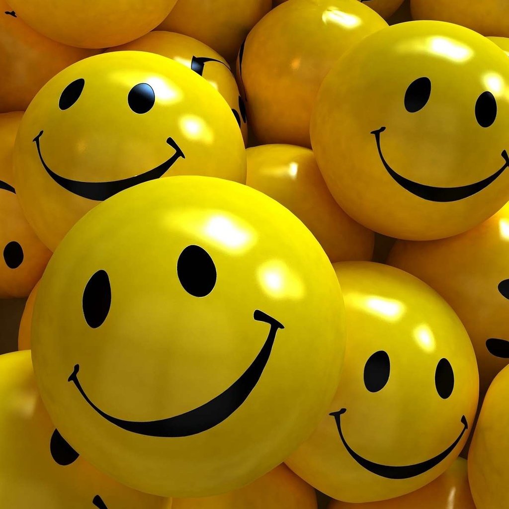Обои шары, фон, улыбка, желтые, 3д, смайлики, balls, background, smile, yellow, 3d, emoticons разрешение 1920x1200 Загрузить
