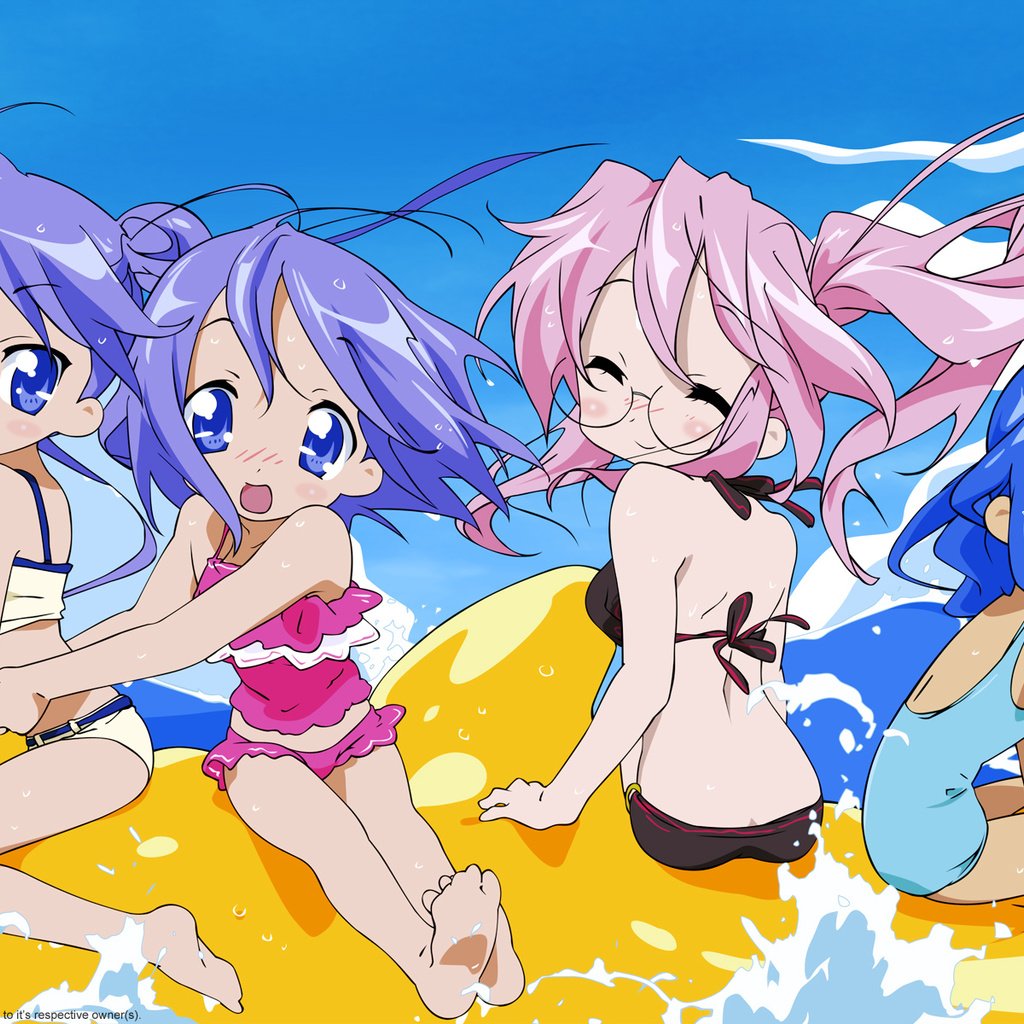 Обои lucky star, izumi konata, hiiragi tsukasa, hiiragi kagami, takara miyuki разрешение 1920x1200 Загрузить