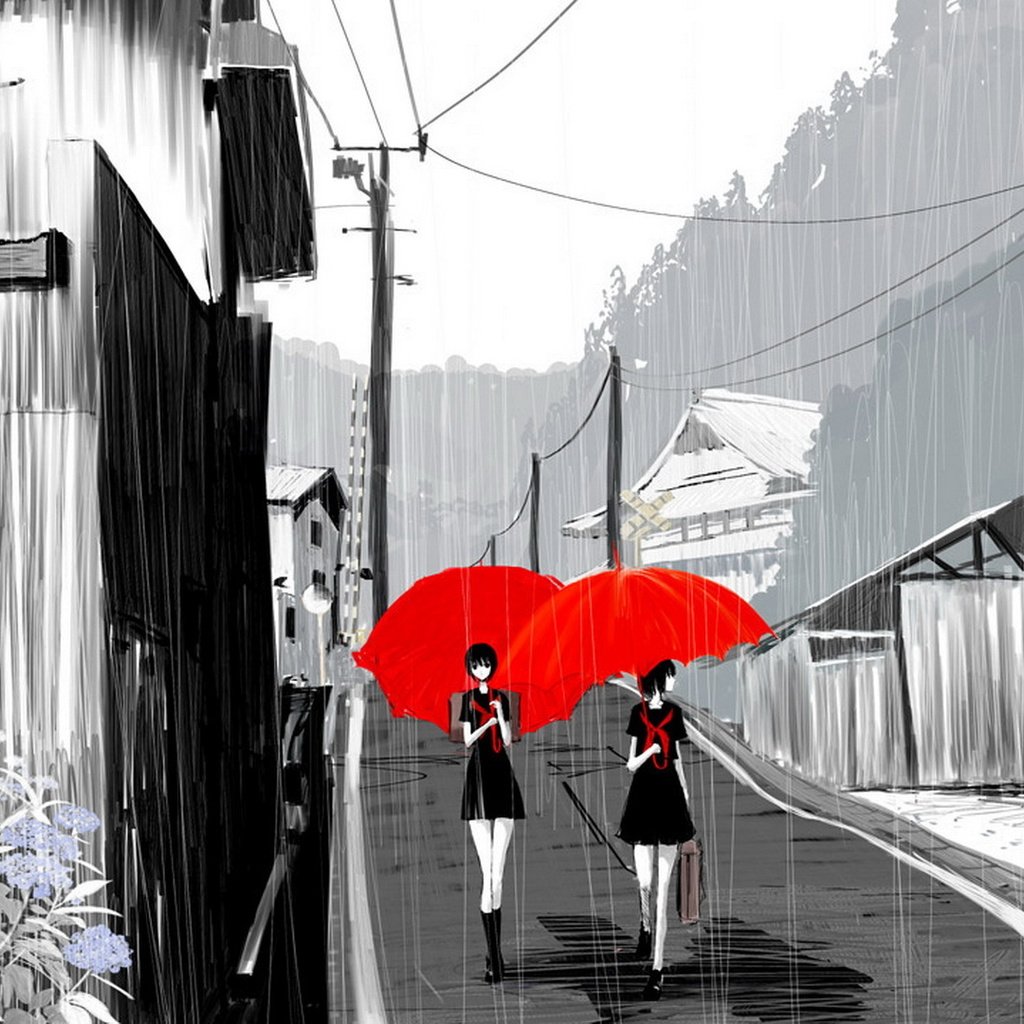 Черно белое с красным зонтом