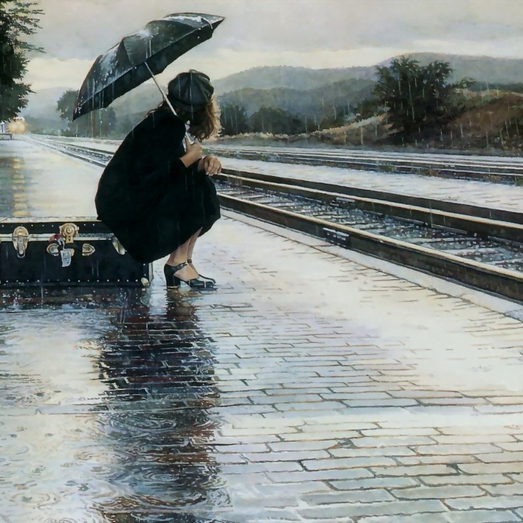 Обои девушка, дождь, зонт, ожидание, girl, rain, umbrella, waiting разрешение 1920x1080 Загрузить