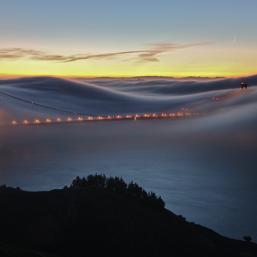 Обои туман, мост, лос-анжелес, fog, bridge, los angeles разрешение 3200x1200 Загрузить