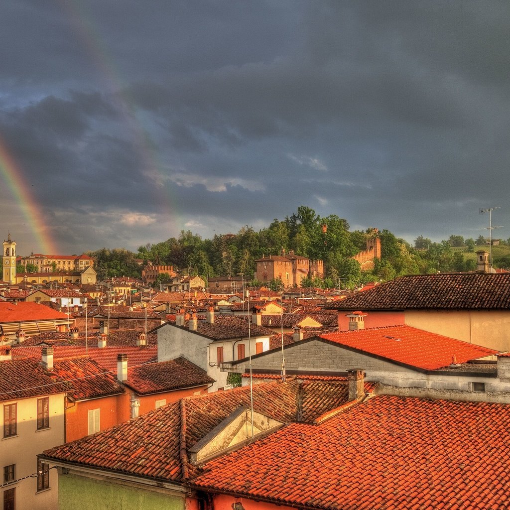 Обои радуга, здания, крыши, rainbow, building, roof разрешение 3629x2412 Загрузить