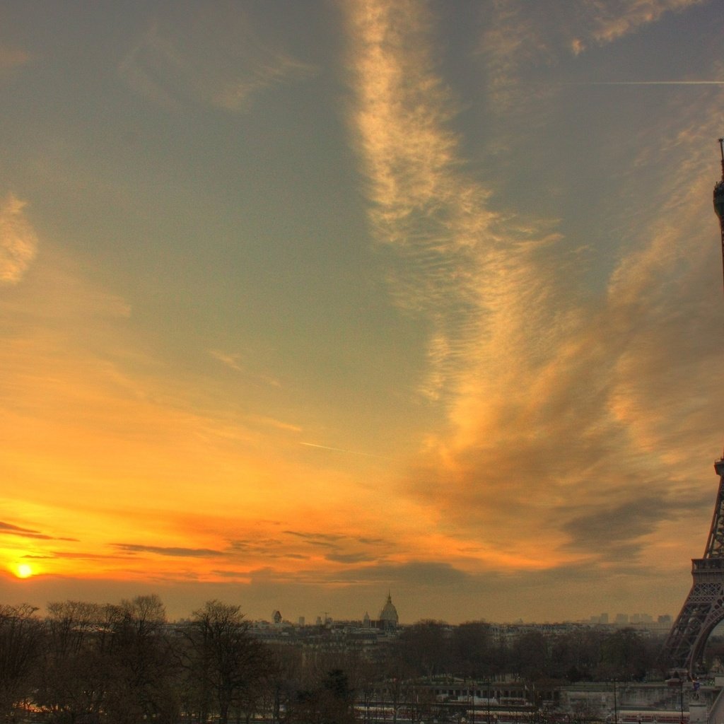 Обои небо, закат, осень, париж, эйфелева башня, the sky, sunset, autumn, paris, eiffel tower разрешение 2560x1600 Загрузить