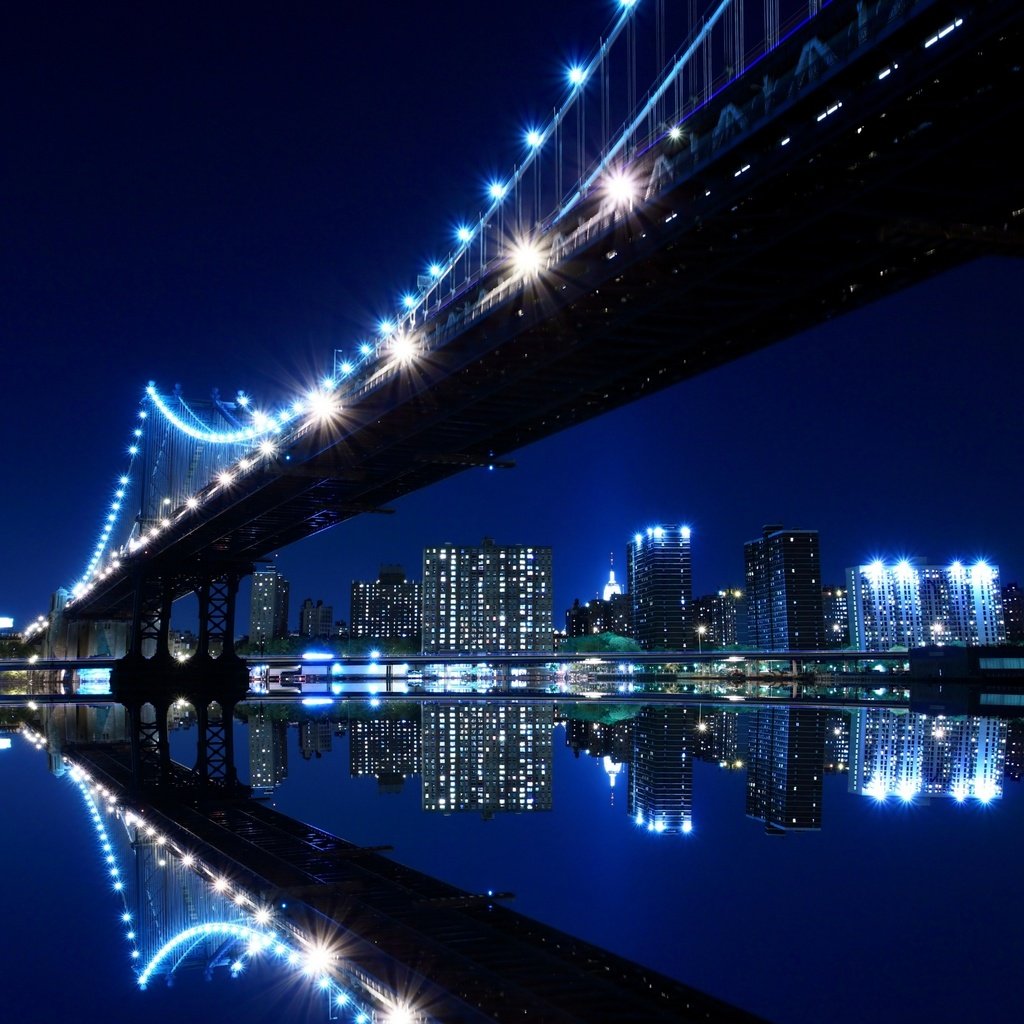 Обои ночь, огни, вода, мост, город, карлос фрейре, night, lights, water, bridge, the city, carlos freire разрешение 2560x2160 Загрузить