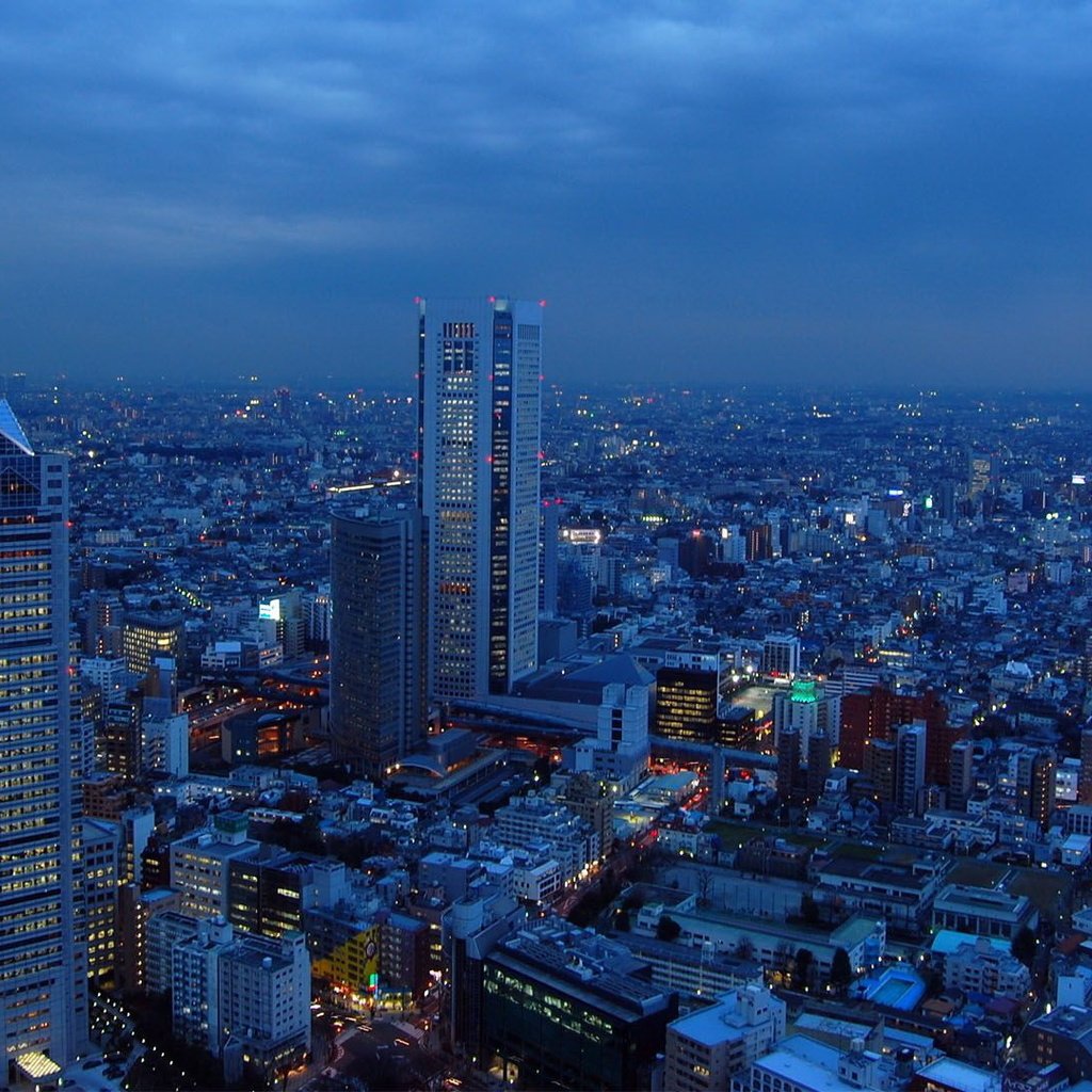Обои ночь, япония, небоскребы, мегаполис, токио, night, japan, skyscrapers, megapolis, tokyo разрешение 1920x1080 Загрузить