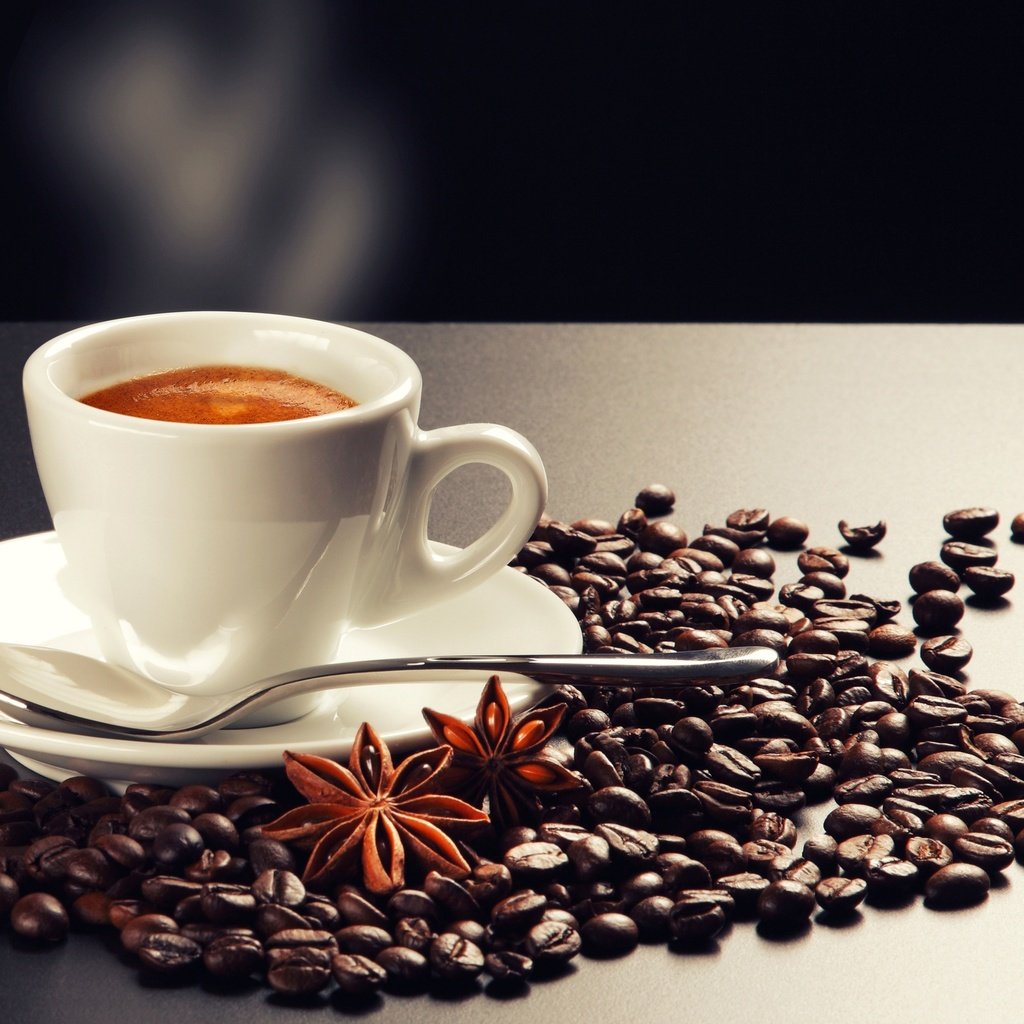 Обои кофе, чашка, кофейные зерна, ложка, бадьян, coffee, cup, coffee beans, spoon, star anise разрешение 3000x2000 Загрузить