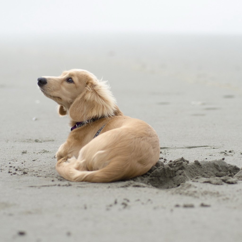 Обои песок, пляж, собака, щенок, такса, sand, beach, dog, puppy, dachshund разрешение 2560x1600 Загрузить