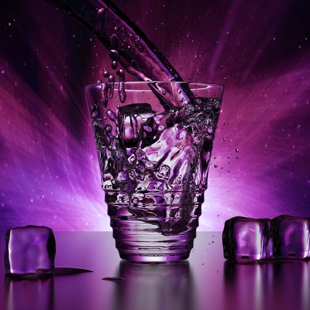 Обои свет, брызги, вода, кубики, фон, напитки, капли, стакан, цвет, льдинки, прозрачный, фиолетовый, лёд, light, squirt, water, cubes, background, drinks, drops, glass, color, transparent, purple, ice разрешение 2000x1250 Загрузить