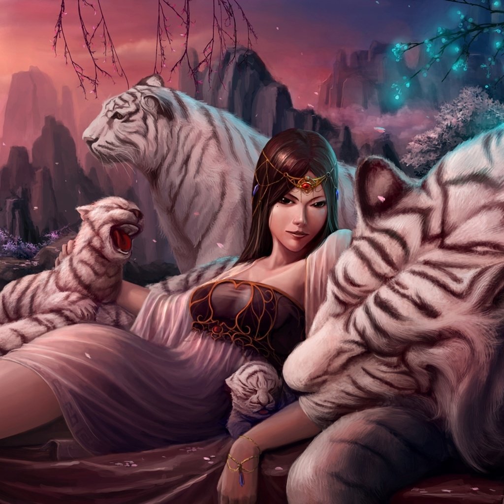 Тигр и девушка воин арт