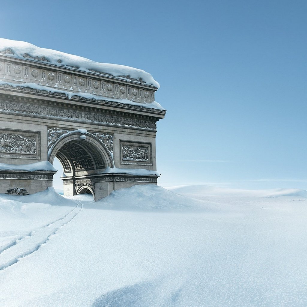 Обои креатив, hd картинка, триумфальная арка снег, creative, hd picture, arc de triomphe in the snow разрешение 1920x1080 Загрузить