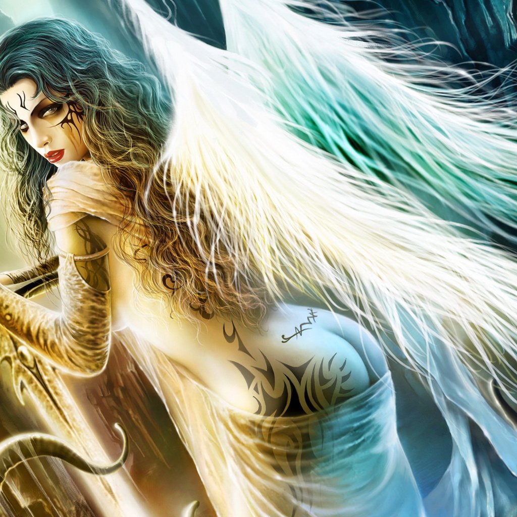 Обои девушка, фэнтези, крылья, ангел, тату, girl, fantasy, wings, angel, tattoo разрешение 1920x1200 Загрузить