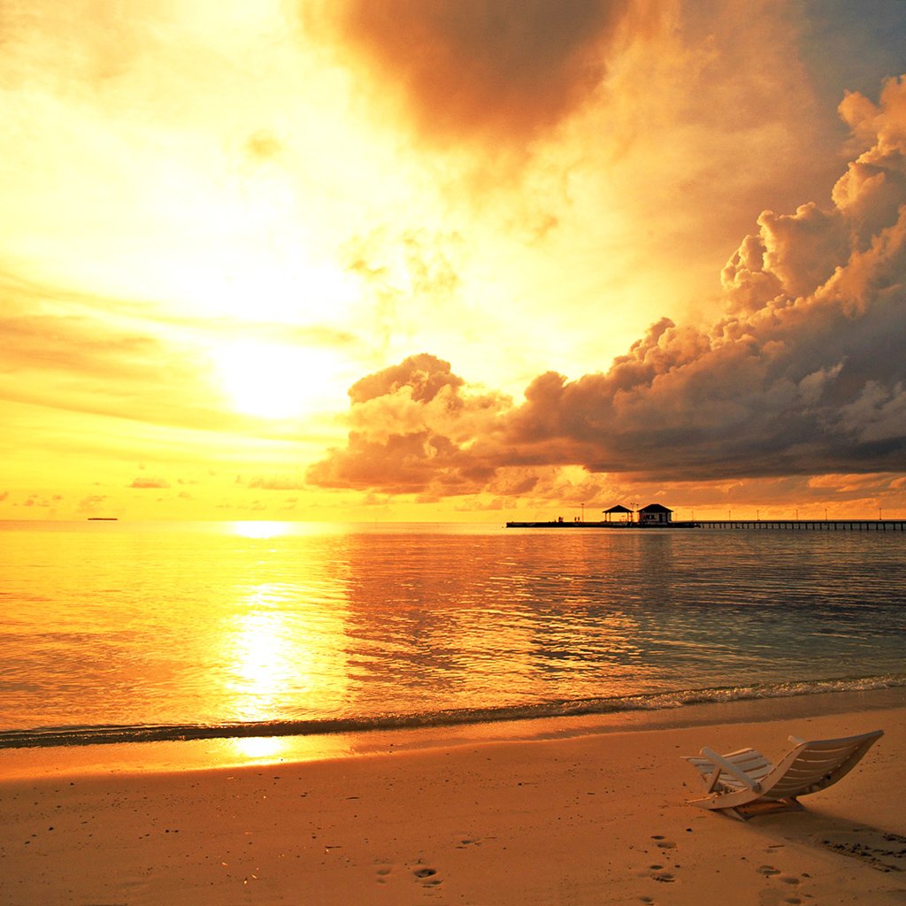 Обои закат, море, пляж, отдых, тропики, мальдивы, sunset, sea, beach, stay, tropics, the maldives разрешение 1935x1460 Загрузить
