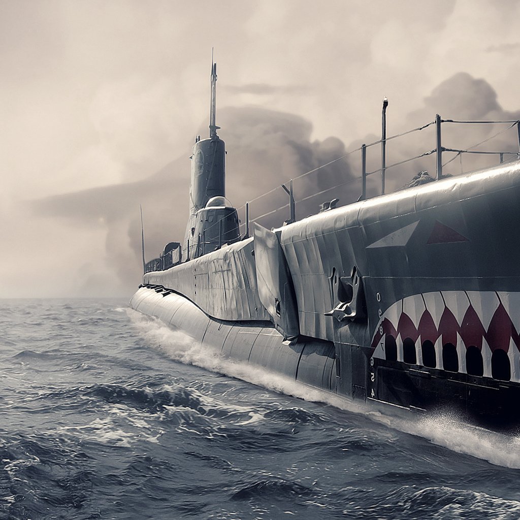 Обои арт, океан, нос, подводная лодка, art, the ocean, nose, submarine разрешение 1920x1080 Загрузить