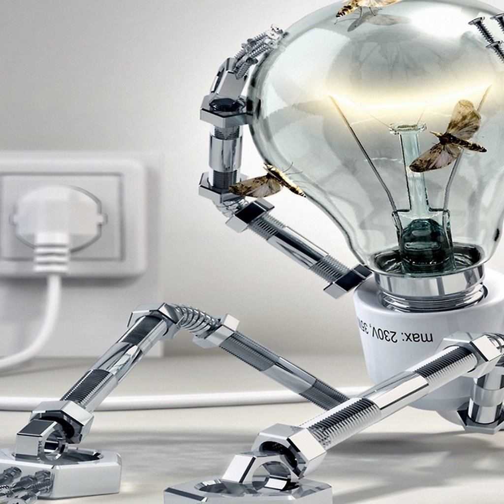 Обои лампочка робот, light bulb robot разрешение 2560x1440 Загрузить