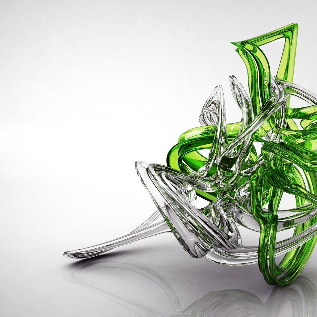 Обои зелёный, прозрачный, белый, стекло, фигура, рендер, 3д, green, transparent, white, glass, figure, render, 3d разрешение 1920x1200 Загрузить