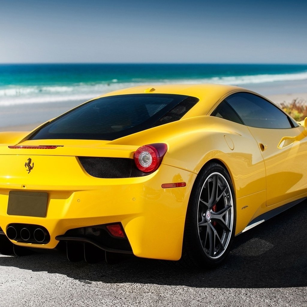 Обои пляж, феррари, ярко-жёлтое, beach, ferrari, bright yellow разрешение 1920x1080 Загрузить