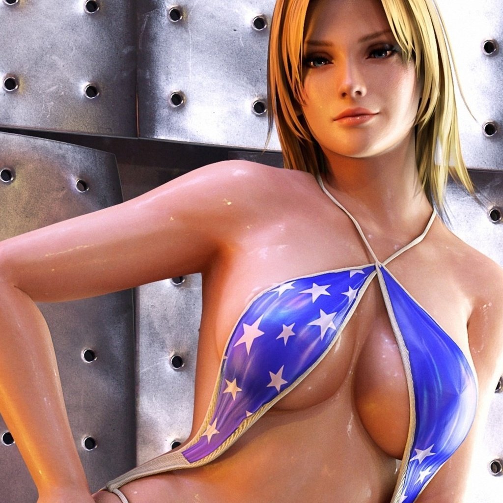 Обои девушка, флаг, грудь, купальник, dead or alive 5, tina armstrong, girl, flag, chest, swimsuit разрешение 1920x1080 Загрузить