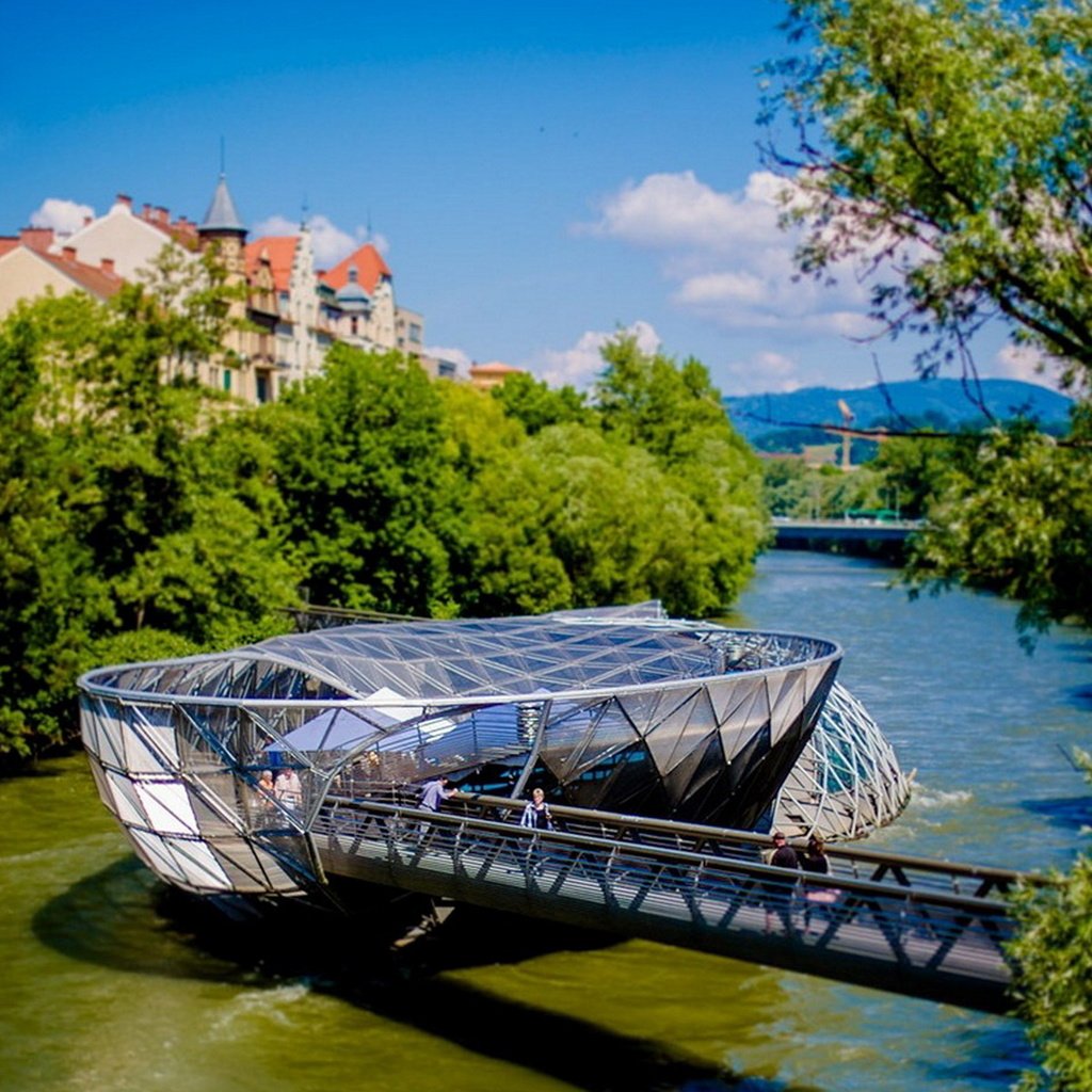 Обои река, зелень, австрия, красота, здания, грац, мост остров, river, greens, austria, beauty, building, graz, bridge island разрешение 1920x1200 Загрузить