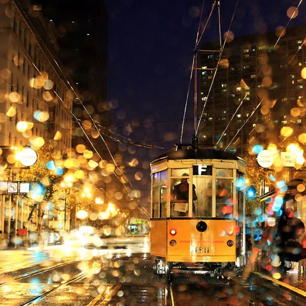 Обои ночь, дождь, трамвай, night, rain, tram разрешение 2560x1600 Загрузить