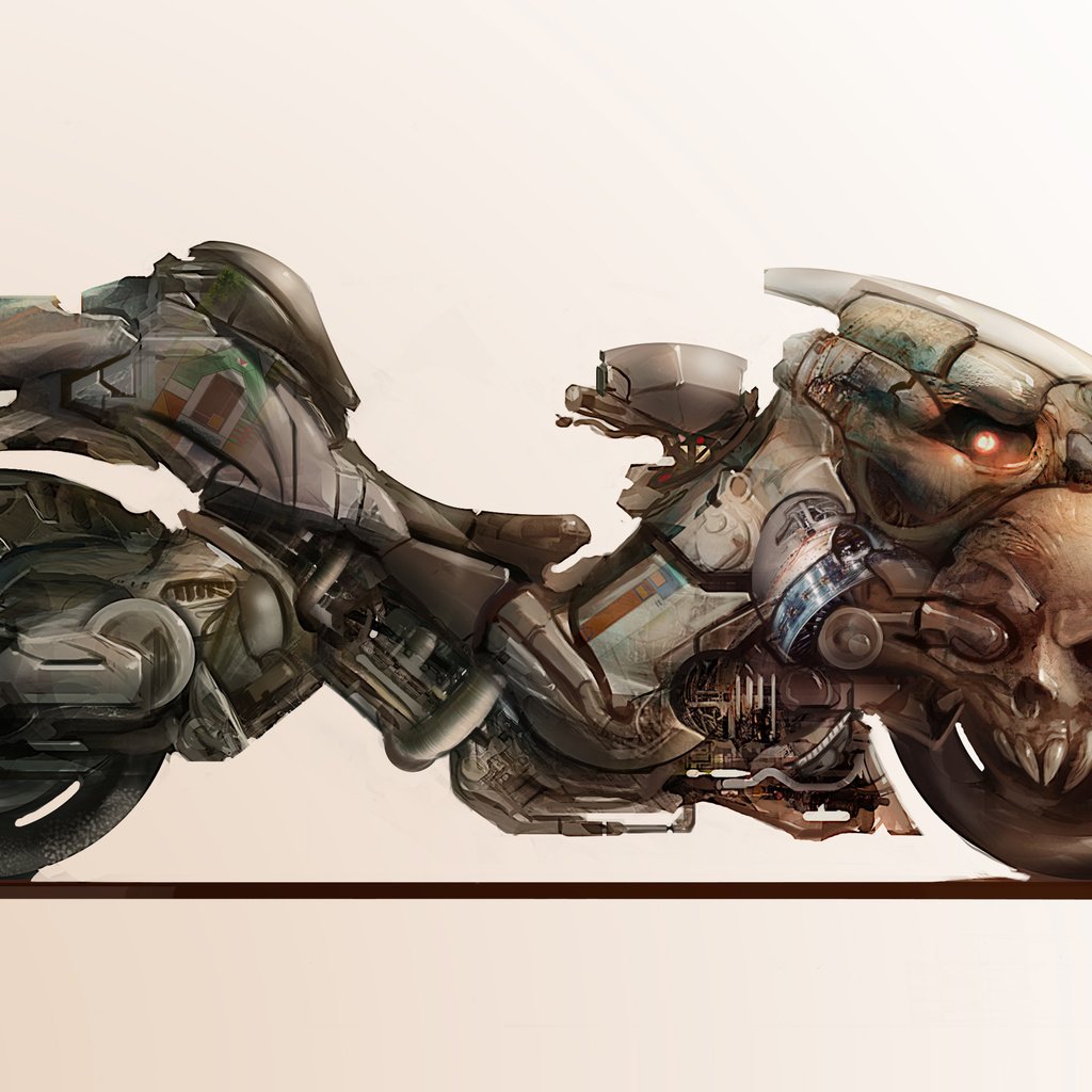 Обои арт, фон, колеса, фантастика, мотоцикл, череп, art, background, wheel, fiction, motorcycle, skull разрешение 3300x2175 Загрузить