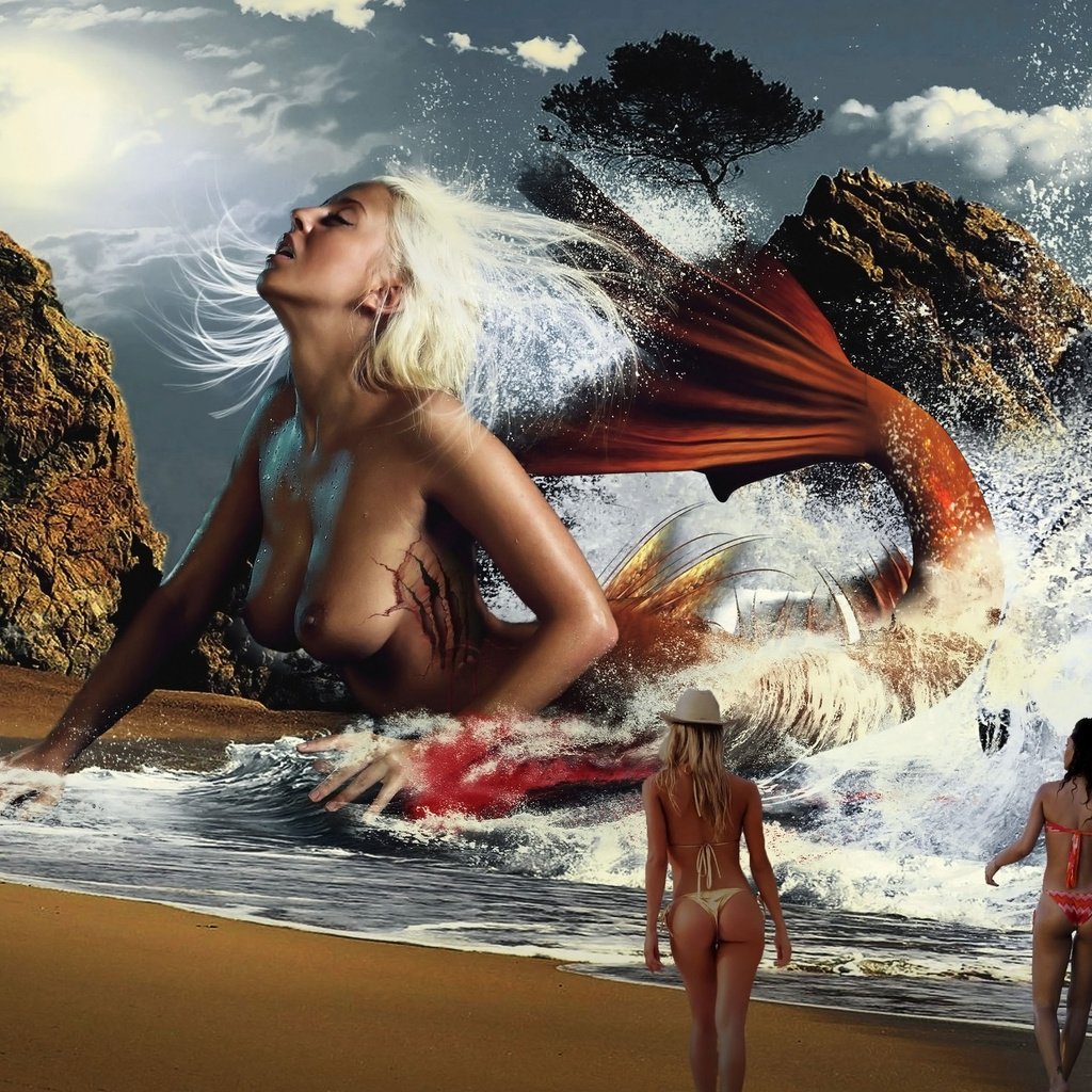 Обои акула, русалка, shark, mermaid разрешение 2560x1600 Загрузить