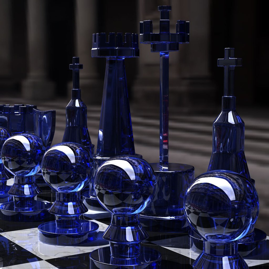 Обои шахматы, игра, стратегия, chess set, blue side, ренденринг, cтекло, chess, the game, strategy, rendering, glass разрешение 1920x1080 Загрузить