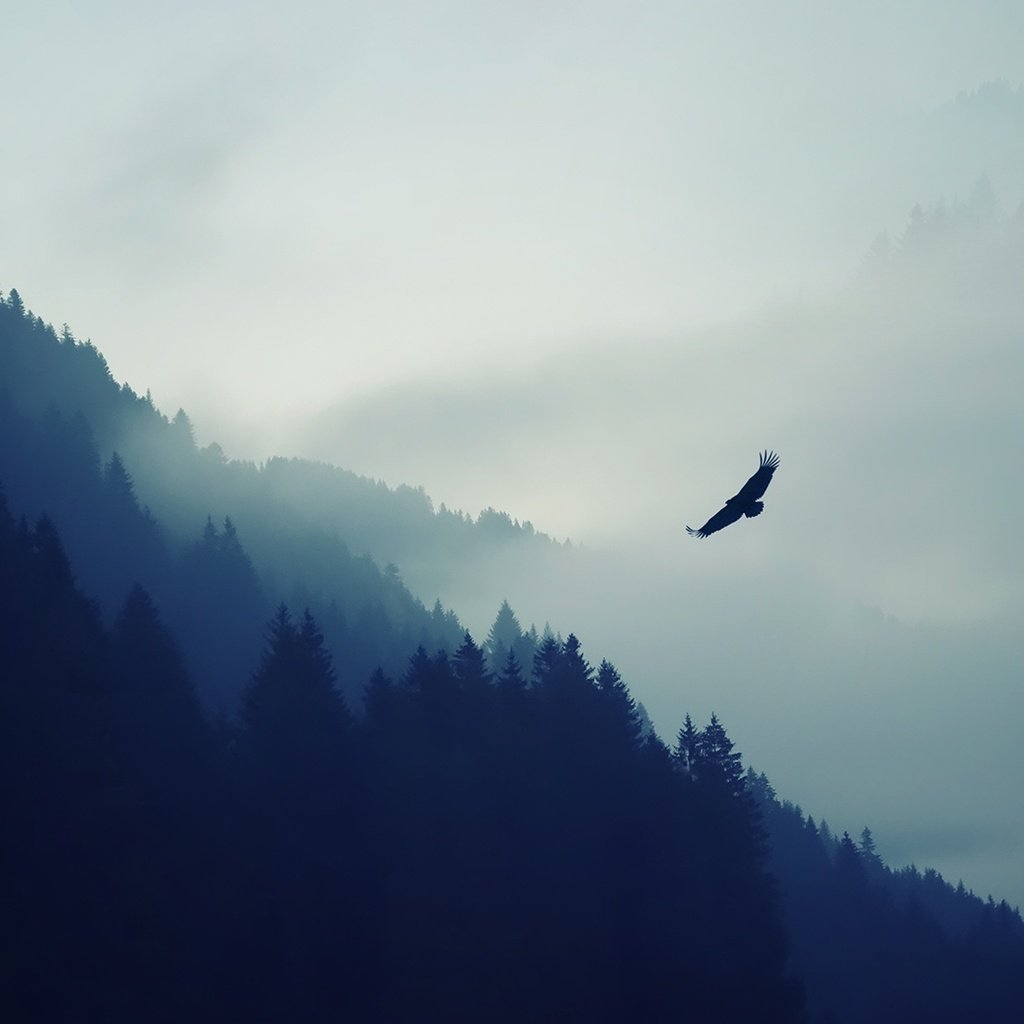 Обои горы, природа, лес, туман, орел, птица, дымка, хищная птица, mountains, nature, forest, fog, eagle, bird, haze, bird of prey разрешение 1920x1080 Загрузить