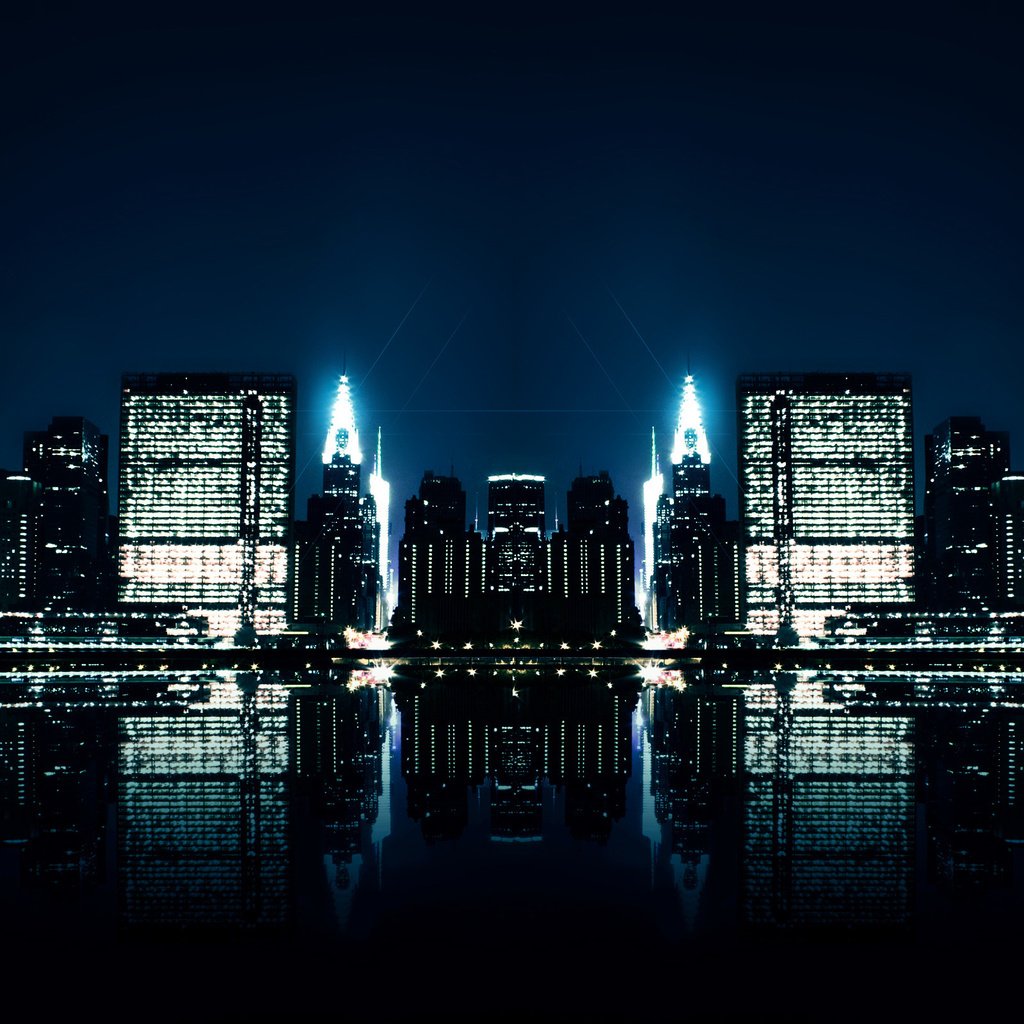 Обои отражение, города, ночного, зеркальное, reflection, city, night, mirror разрешение 2560x1600 Загрузить